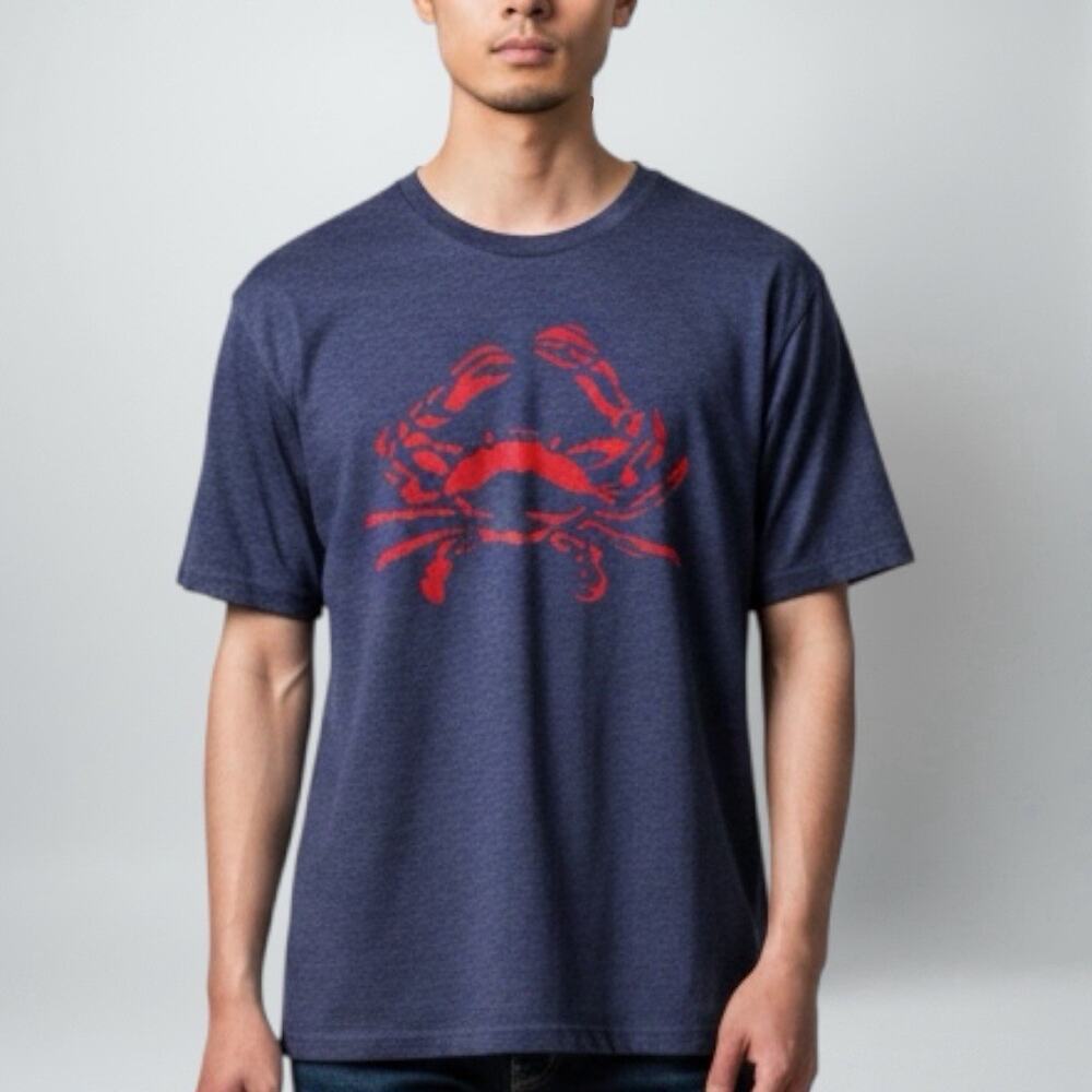 J Crew Ultramarine Blue Crab Graphic Tee Cotton Blend Short Sleeve Size L